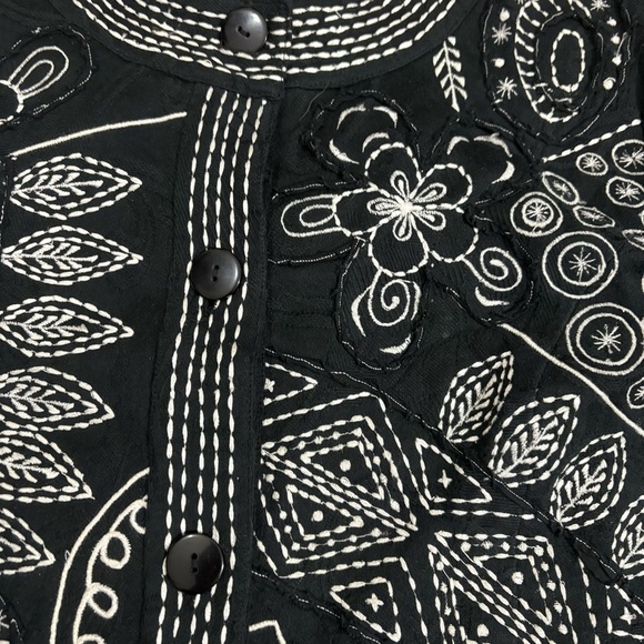 Casual Studio Embroidered Jacket Womens Sz L Black White 100% Cotton Boho Spring - Picture 10 of 13